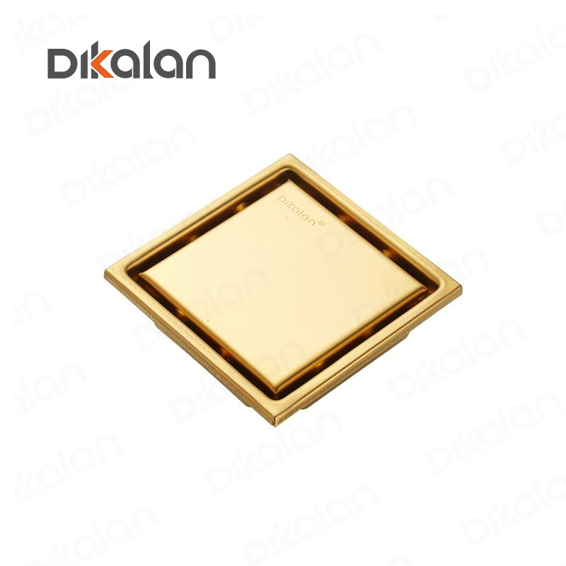DIKALAN Stainless steel linear Square Brushed Gold Floor Strainer Drain