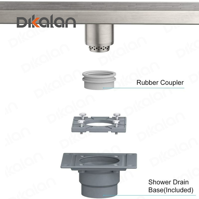 24 Inches Shower Drain with Drain Base, Brushed 304 Stainless Steel Linear Shower Drain, Bathroom Floor Drain Included Removable